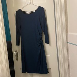 Loft side shirred dress - M petite - blue/black
